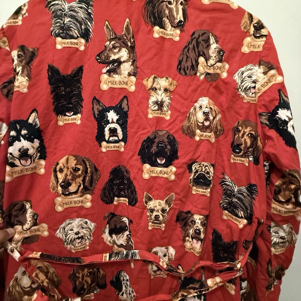 Nick & Nora Dog Print Wrap Robe Womens L XL Red Cotton Milk Bone Sleepwear